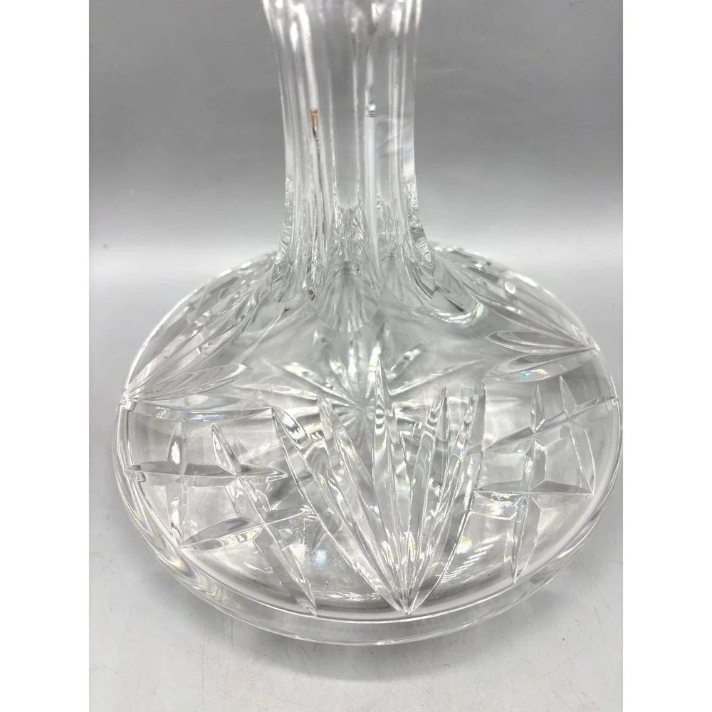 Vintage Lead Crystal Ships Decanter‎ with Faceted Ball Stopper Starburst Barware